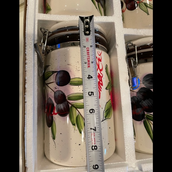 4pc hand painted locking canister jar set w/spoons - Picture 7 of 16